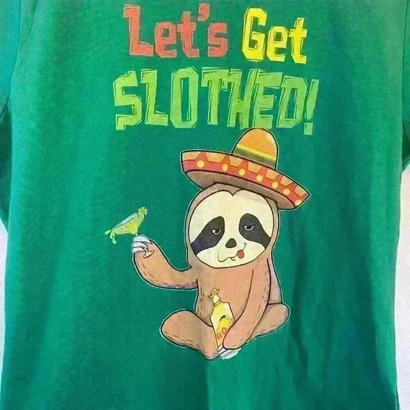 Cinco De Mayo‎ Fiesta Sloth Kelly Green Size Small Party Holiday Brunch Drinks - Picture 3 of 11